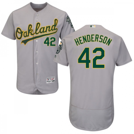 Men's Majestic Oakland Athletics #42 Dave Henderson Grey Road Flex Base Authentic Collection MLB Jersey