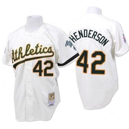 Men's Mitchell and Ness Oakland Athletics #42 Dave Henderson Authentic White Throwback MLB Jersey