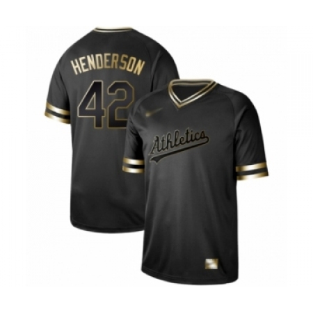 Men's Oakland Athletics #42 Dave Henderson Authentic Black Gold Fashion Baseball Jersey