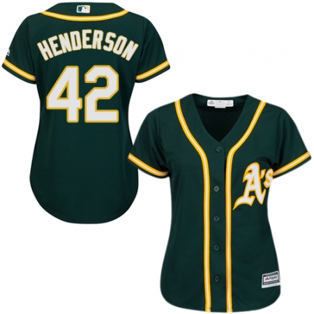 Women's Majestic Oakland Athletics #42 Dave Henderson Authentic Green Alternate 1 Cool Base MLB Jersey