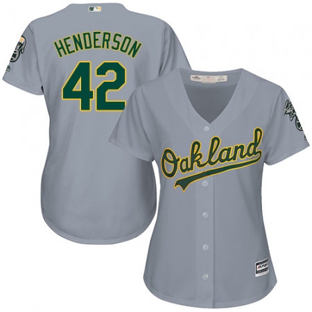 Women's Majestic Oakland Athletics #42 Dave Henderson Replica Grey Road Cool Base MLB Jersey
