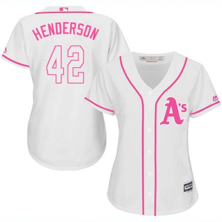 Women's Majestic Oakland Athletics #42 Dave Henderson Replica White Fashion Cool Base MLB Jersey