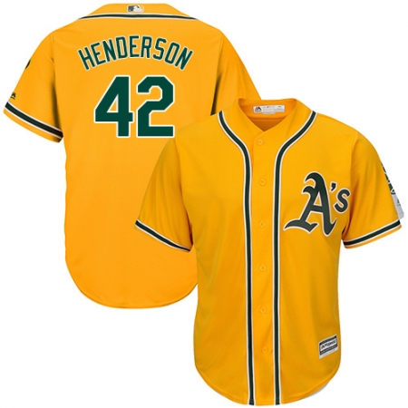 Youth Majestic Oakland Athletics #42 Dave Henderson Authentic Gold Alternate 2 Cool Base MLB Jersey