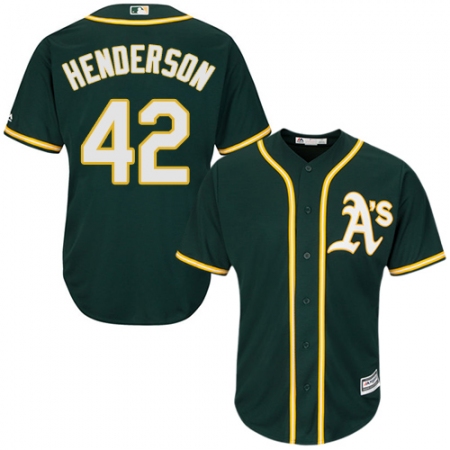 Youth Majestic Oakland Athletics #42 Dave Henderson Authentic Green Alternate 1 Cool Base MLB Jersey