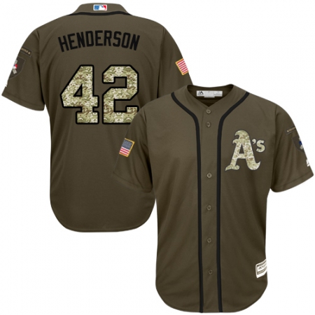 Youth Majestic Oakland Athletics #42 Dave Henderson Authentic Green Salute to Service MLB Jersey