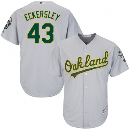 Youth Majestic Oakland Athletics #43 Dennis Eckersley Authentic Grey Road Cool Base MLB Jersey
