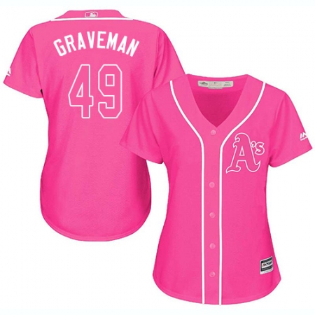 Women's Majestic Oakland Athletics #49 Kendall Graveman Authentic Pink Fashion Cool Base MLB Jersey