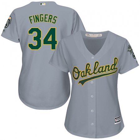 Women's Majestic Oakland Athletics #34 Rollie Fingers Authentic Grey Road Cool Base MLB Jersey