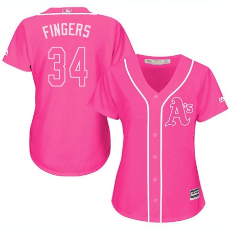 Women's Majestic Oakland Athletics #34 Rollie Fingers Authentic Pink Fashion Cool Base MLB Jersey