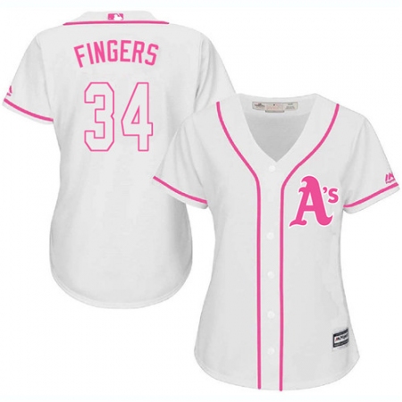 Women's Majestic Oakland Athletics #34 Rollie Fingers Authentic White Fashion Cool Base MLB Jersey