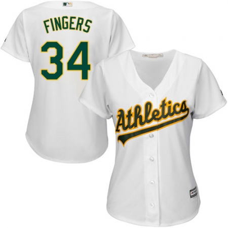 Women's Majestic Oakland Athletics #34 Rollie Fingers Authentic White Home Cool Base MLB Jersey