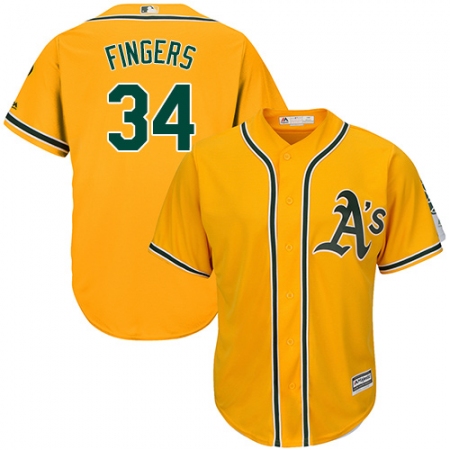 Youth Majestic Oakland Athletics #34 Rollie Fingers Authentic Gold Alternate 2 Cool Base MLB Jersey