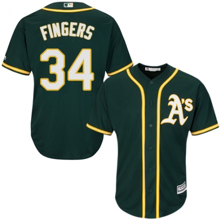 Youth Majestic Oakland Athletics #34 Rollie Fingers Authentic Green Alternate 1 Cool Base MLB Jersey