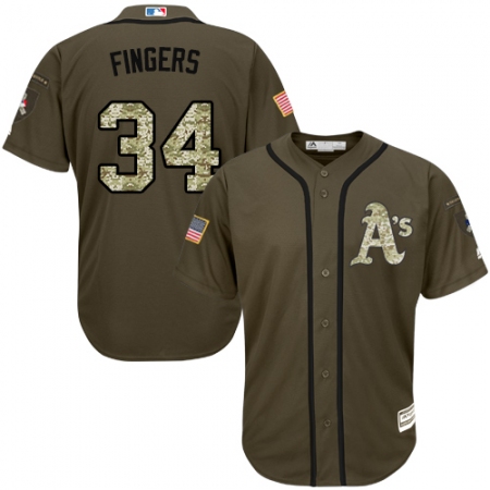 Youth Majestic Oakland Athletics #34 Rollie Fingers Authentic Green Salute to Service MLB Jersey
