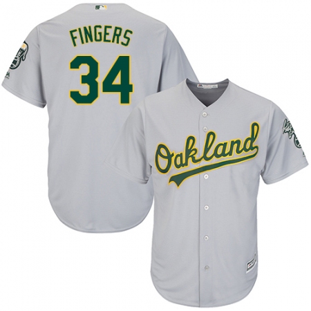 Youth Majestic Oakland Athletics #34 Rollie Fingers Replica Grey Road Cool Base MLB Jersey