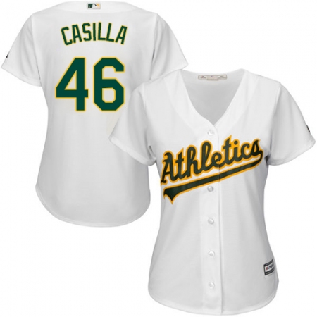 Women's Majestic Oakland Athletics #46 Santiago Casilla Authentic White Home Cool Base MLB Jersey