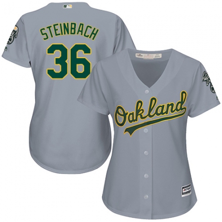 Women's Majestic Oakland Athletics #36 Terry Steinbach Authentic Grey Road Cool Base MLB Jersey