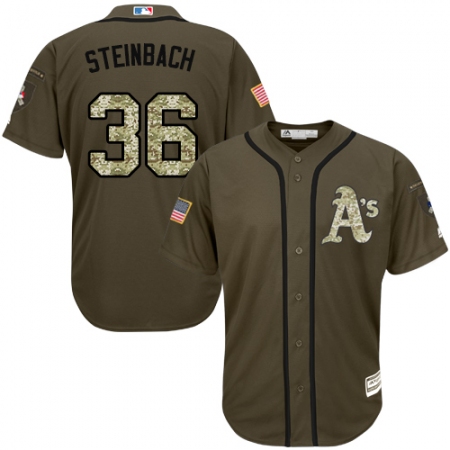 Youth Majestic Oakland Athletics #36 Terry Steinbach Replica Green Salute to Service MLB Jersey