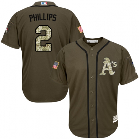 Men's Majestic Oakland Athletics #2 Tony Phillips Authentic Green Salute to Service MLB Jersey